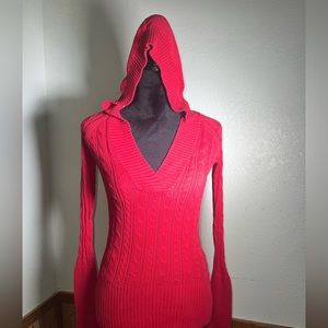 American Eagle Y2K -2010s Red Knit Sweater W/hood Size s